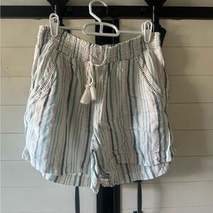 Briggs New York White Striped High Waist Drawstring Shorts